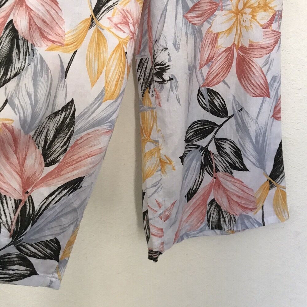 C&C California Linen White Floral Cropped Wide Leg Casual Vacation Pants M - Picture 2 of 9